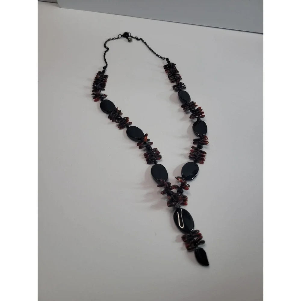 Black Copper Tone Statement Necklace Chunky Beaded Boho Tribal Artisan Style